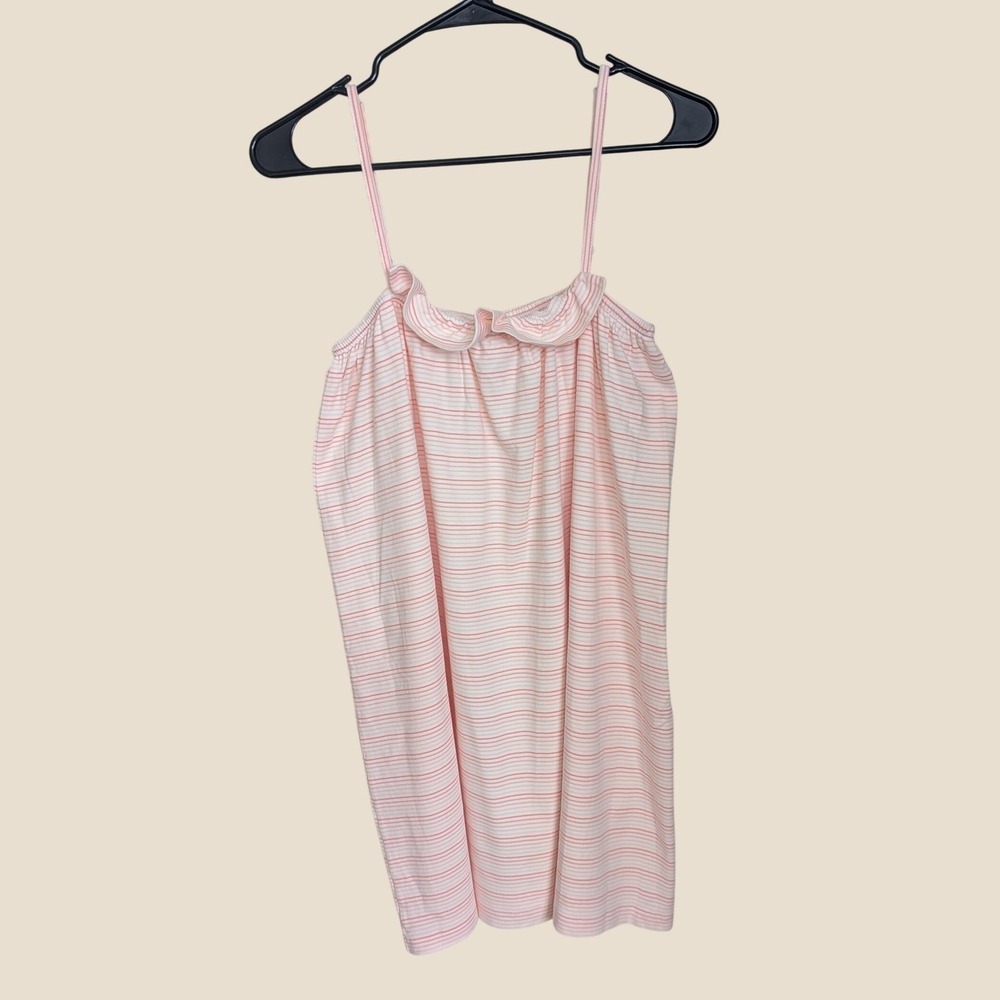 LAKE Pajamas Pink White Striped Pima Cotton Ruffle Dress Nightgown Small - Picture 2 of 5